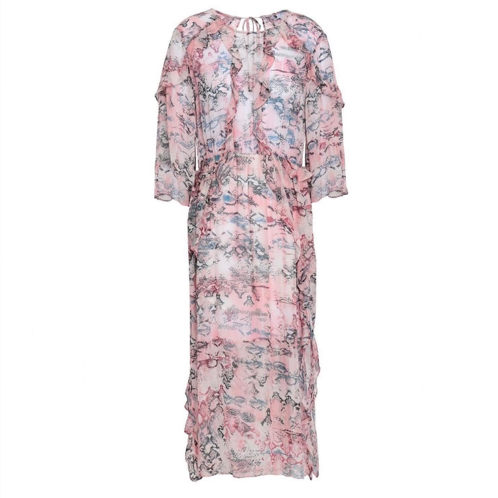 IRO Ruffle-trimmed printed georgette midi dress